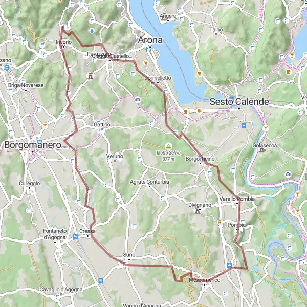 Miniatua del mapa de inspiración ciclista "Ruta de grava por Paruzzaro y Pombia" en Piemonte, Italy. Generado por Tarmacs.app planificador de rutas ciclistas
