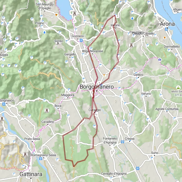 Map miniature of "Exploring Invorio and its Surroundings" cycling inspiration in Piemonte, Italy. Generated by Tarmacs.app cycling route planner