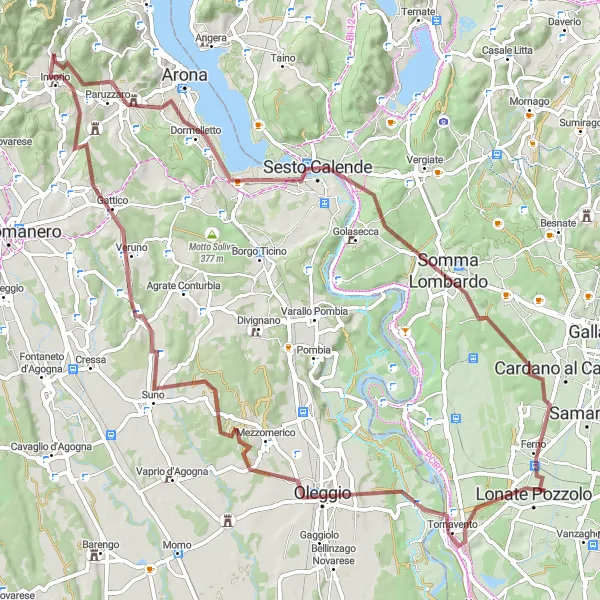 Mapa miniatúra "Gravel okruh cez Paruzzaro a Monte Gagliasco" cyklistická inšpirácia v Piemonte, Italy. Vygenerované cyklistickým plánovačom trás Tarmacs.app