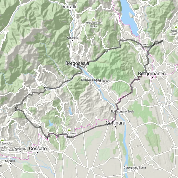 Kartminiatyr av "Historisk cykeltur till Colle della Guardia och Meridiana orizzontale" cykelinspiration i Piemonte, Italy. Genererad av Tarmacs.app cykelruttplanerare