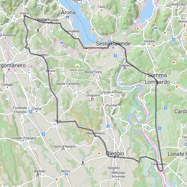 Map miniature of "Scenic Beauty and Charming Villages" cycling inspiration in Piemonte, Italy. Generated by Tarmacs.app cycling route planner