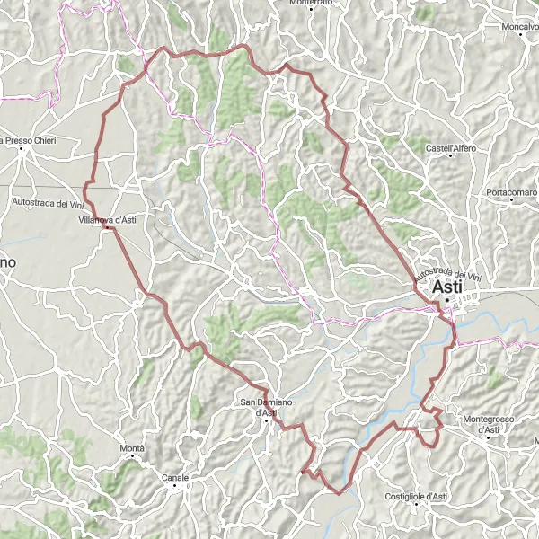 Miniatua del mapa de inspiración ciclista "Ruta de Grava a través de Isola d'Asti" en Piemonte, Italy. Generado por Tarmacs.app planificador de rutas ciclistas