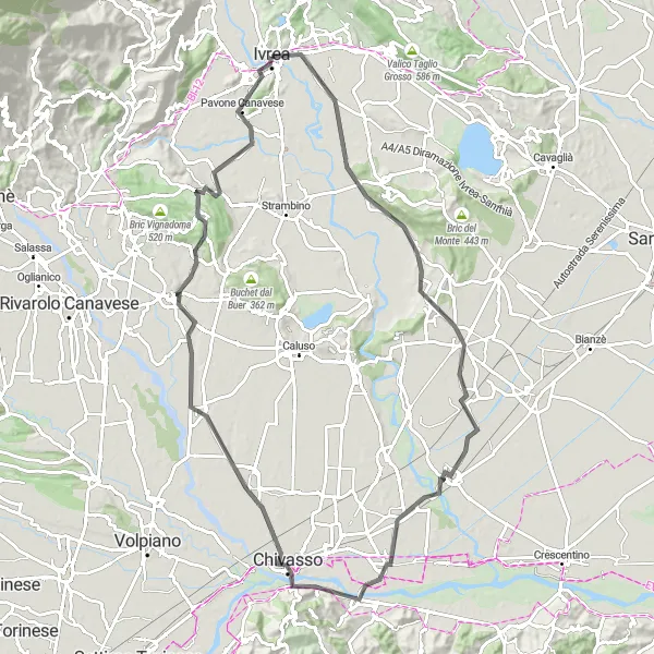 Map miniature of "Road Cycling Adventure across Piemonte" cycling inspiration in Piemonte, Italy. Generated by Tarmacs.app cycling route planner