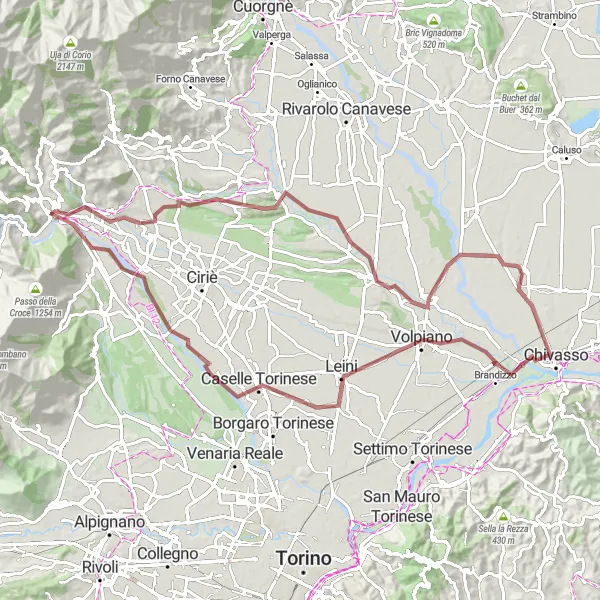 Map miniature of "The Canavese Gravel Circuit" cycling inspiration in Piemonte, Italy. Generated by Tarmacs.app cycling route planner