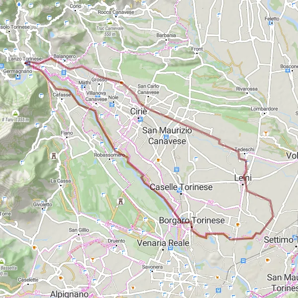 Karten-Miniaturansicht der Radinspiration "Rundtour durch Balangero und Leini" in Piemonte, Italy. Erstellt vom Tarmacs.app-Routenplaner für Radtouren