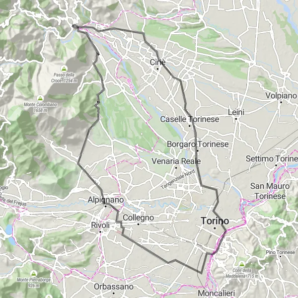 Karttaminiaatyyri "Lanzo Tour: Kiehtova maantiepyöräreitti" pyöräilyinspiraatiosta alueella Piemonte, Italy. Luotu Tarmacs.app pyöräilyreittisuunnittelijalla