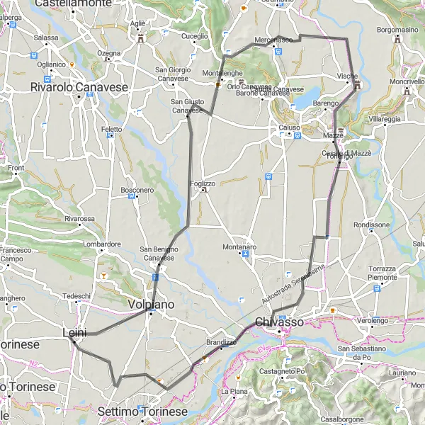 Zemljevid v pomanjšavi "Razgibana kolesarska pot skozi čudovite kraje" kolesarske inspiracije v Piemonte, Italy. Generirano z načrtovalcem kolesarskih poti Tarmacs.app