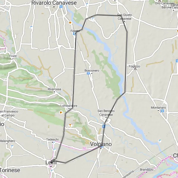 Miniatura mapy "Trasa do San Benigno Canavese" - trasy rowerowej w Piemonte, Italy. Wygenerowane przez planer tras rowerowych Tarmacs.app