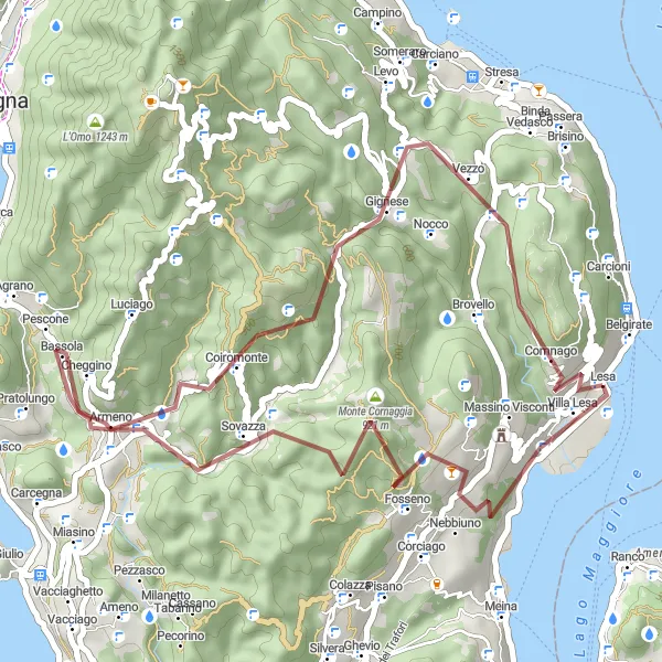 Miniatura della mappa di ispirazione al ciclismo "Giro in bicicletta da Lesa a Motta Rossa" nella regione di Piemonte, Italy. Generata da Tarmacs.app, pianificatore di rotte ciclistiche