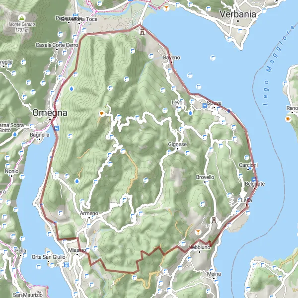 Miniaturní mapa "Lesou k jezeru Orta" inspirace pro cyklisty v oblasti Piemonte, Italy. Vytvořeno pomocí plánovače tras Tarmacs.app