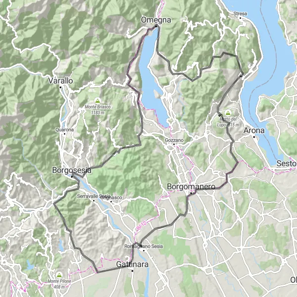 Karten-Miniaturansicht der Radinspiration "Hügelige Straßentour durch Piemont" in Piemonte, Italy. Erstellt vom Tarmacs.app-Routenplaner für Radtouren