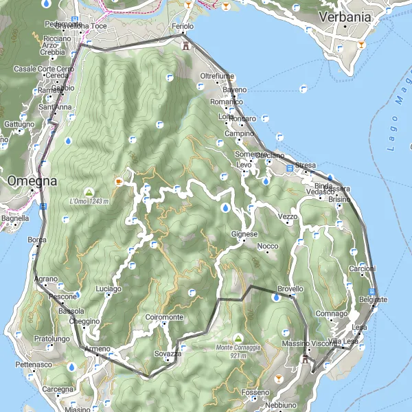 Miniatua del mapa de inspiración ciclista "Ruta en Carretera Lesa - Belgirate" en Piemonte, Italy. Generado por Tarmacs.app planificador de rutas ciclistas