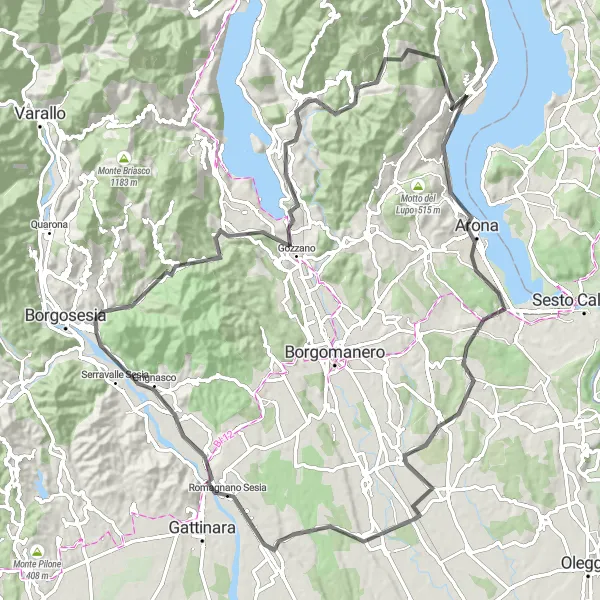 Kartminiatyr av "Lesa - Massino Visconti Road Cycling Route" cykelinspiration i Piemonte, Italy. Genererad av Tarmacs.app cykelruttplanerare