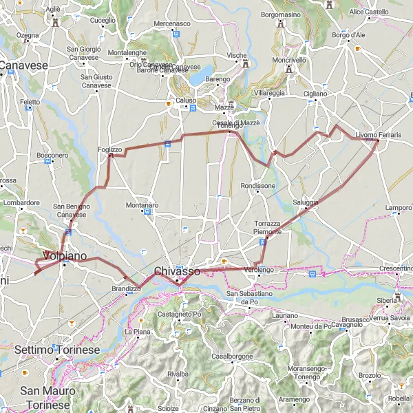 Map miniature of "Discover Verolengo Gravel Route" cycling inspiration in Piemonte, Italy. Generated by Tarmacs.app cycling route planner