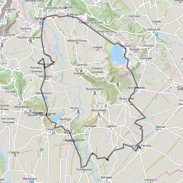 Miniatua del mapa de inspiración ciclista "Ruta de ciclismo en carretera a través de Piemonte" en Piemonte, Italy. Generado por Tarmacs.app planificador de rutas ciclistas