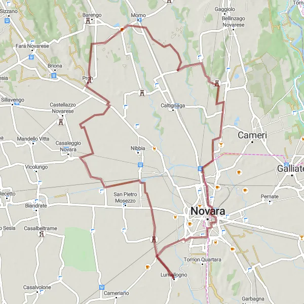 Miniatuurkaart van de fietsinspiratie "Historische route van Lumellogno naar Palazzo e Arengo del Broletto via Mosezzo" in Piemonte, Italy. Gemaakt door de Tarmacs.app fietsrouteplanner