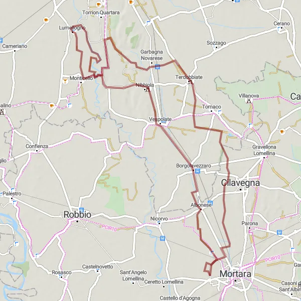 Miniatura della mappa di ispirazione al ciclismo "Circuito Gravel di Lumellogno" nella regione di Piemonte, Italy. Generata da Tarmacs.app, pianificatore di rotte ciclistiche