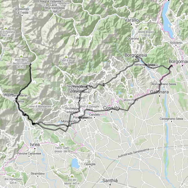 Miniature de la carte de l'inspiration cycliste "Défi cycliste autour de Maggiora" dans la Piemonte, Italy. Générée par le planificateur d'itinéraire cycliste Tarmacs.app