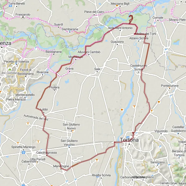 Mapa miniatúra "Gravelová cyklotrasa do okolia Mandrogne" cyklistická inšpirácia v Piemonte, Italy. Vygenerované cyklistickým plánovačom trás Tarmacs.app