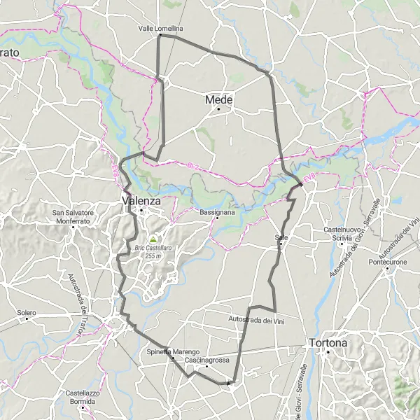 Miniature de la carte de l'inspiration cycliste "Le Tour du Monferrato" dans la Piemonte, Italy. Générée par le planificateur d'itinéraire cycliste Tarmacs.app