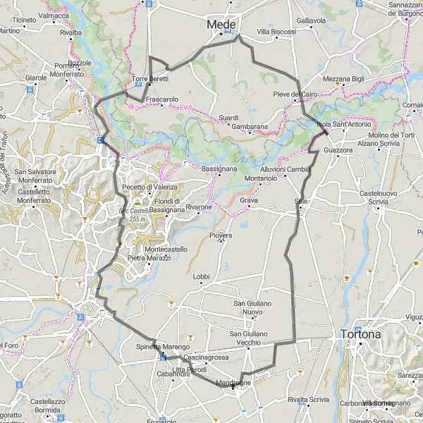 Miniatura mapy "Trasa rowerowa wokół Mandrogne" - trasy rowerowej w Piemonte, Italy. Wygenerowane przez planer tras rowerowych Tarmacs.app