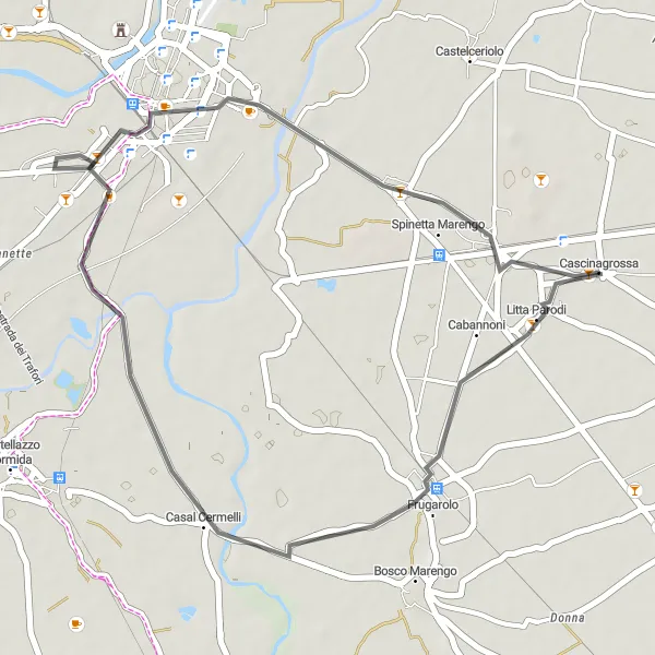 Mapa miniatúra "Cyklistická trasa kolem Litty Parodi" cyklistická inšpirácia v Piemonte, Italy. Vygenerované cyklistickým plánovačom trás Tarmacs.app