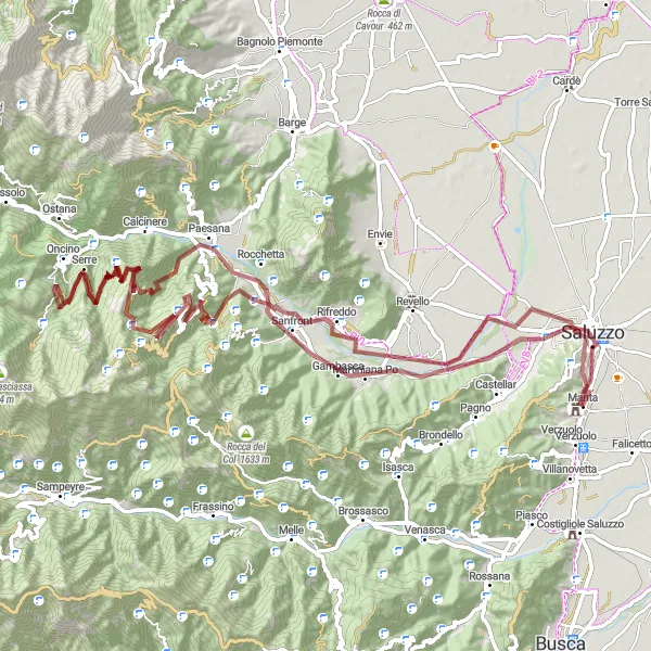 Miniature de la carte de l'inspiration cycliste "Tour des Cimes Piémontaises" dans la Piemonte, Italy. Générée par le planificateur d'itinéraire cycliste Tarmacs.app