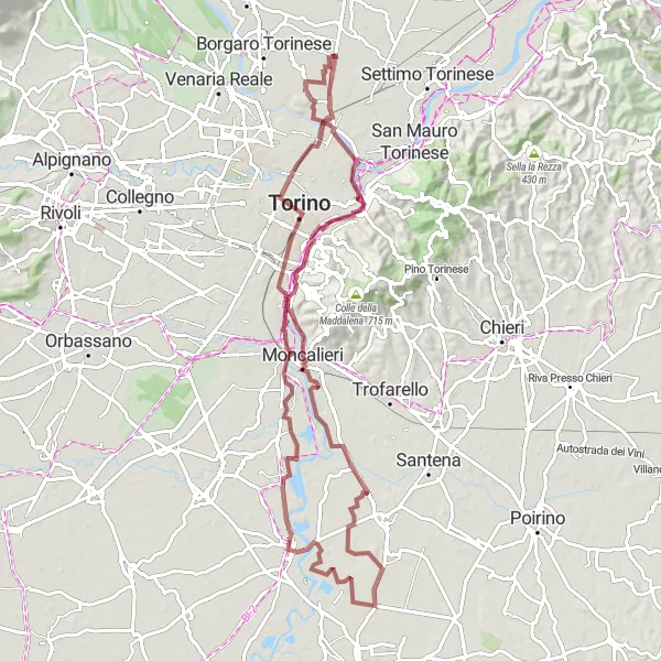 Miniaturní mapa "Trasa přes Centro a Monte dei Cappuccini" inspirace pro cyklisty v oblasti Piemonte, Italy. Vytvořeno pomocí plánovače tras Tarmacs.app