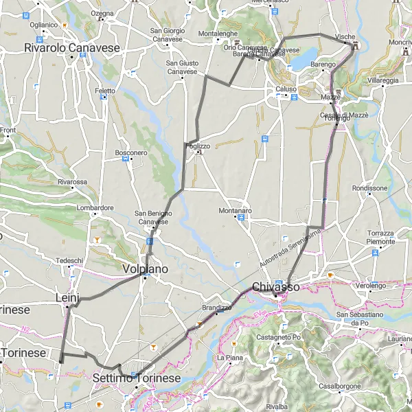 Miniatuurkaart van de fietsinspiratie "Fietstocht door Betlemme en Settimo Torinese" in Piemonte, Italy. Gemaakt door de Tarmacs.app fietsrouteplanner