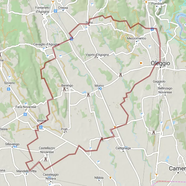 Miniatua del mapa de inspiración ciclista "Ruta de Grava de Marano Ticino a Villa Castiglioni Ostini" en Piemonte, Italy. Generado por Tarmacs.app planificador de rutas ciclistas