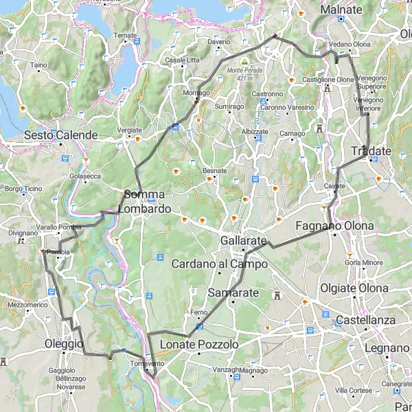 Zemljevid v pomanjšavi "Cikelj Marano Ticino - Monte Cucco - Samarate" kolesarske inspiracije v Piemonte, Italy. Generirano z načrtovalcem kolesarskih poti Tarmacs.app