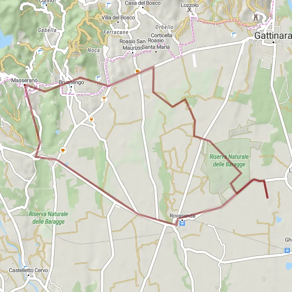 Miniatura della mappa di ispirazione al ciclismo "Gravel verso Brusnengo e Monte Pilone" nella regione di Piemonte, Italy. Generata da Tarmacs.app, pianificatore di rotte ciclistiche
