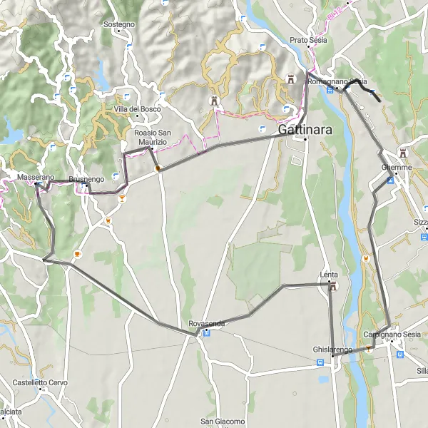 Map miniature of "Romagnano Sesia Circular" cycling inspiration in Piemonte, Italy. Generated by Tarmacs.app cycling route planner