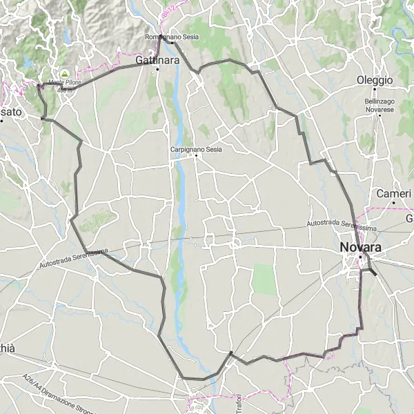 Karten-Miniaturansicht der Radinspiration "Straßen-Route in der Nähe von Masserano" in Piemonte, Italy. Erstellt vom Tarmacs.app-Routenplaner für Radtouren