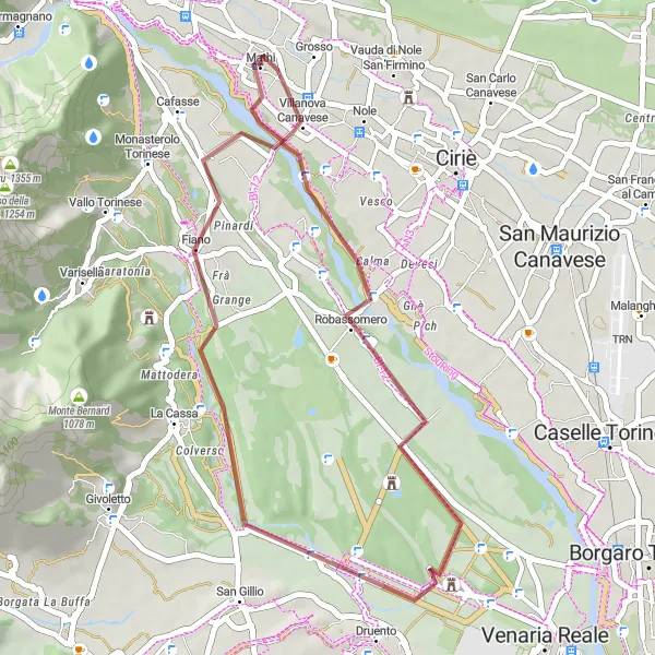 Kartminiatyr av "Robassomero til Villanova Canavese Grusvei Rundtur" sykkelinspirasjon i Piemonte, Italy. Generert av Tarmacs.app sykkelrutoplanlegger
