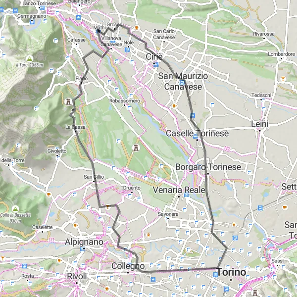 Miniatuurkaart van de fietsinspiratie "Fietsen rond San Maurizio Canavese" in Piemonte, Italy. Gemaakt door de Tarmacs.app fietsrouteplanner