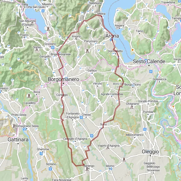Miniaturní mapa "Gravelový výlet kolem Meina" inspirace pro cyklisty v oblasti Piemonte, Italy. Vytvořeno pomocí plánovače tras Tarmacs.app