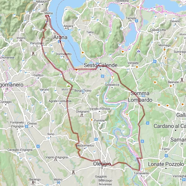 Miniatura della mappa di ispirazione al ciclismo "Gravel tra Meina e Dagnente" nella regione di Piemonte, Italy. Generata da Tarmacs.app, pianificatore di rotte ciclistiche