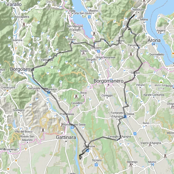 Miniatura della mappa di ispirazione al ciclismo "Giro panoramico da Meina a Romagnano Sesia" nella regione di Piemonte, Italy. Generata da Tarmacs.app, pianificatore di rotte ciclistiche