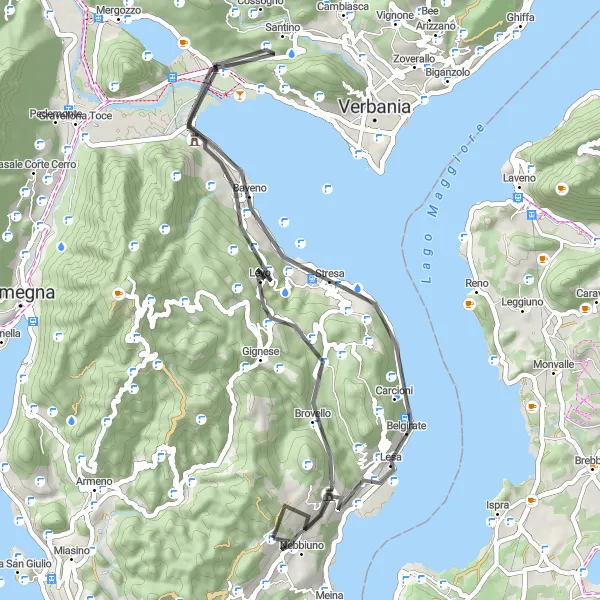 Map miniature of "Scenic Villages and Lakes" cycling inspiration in Piemonte, Italy. Generated by Tarmacs.app cycling route planner