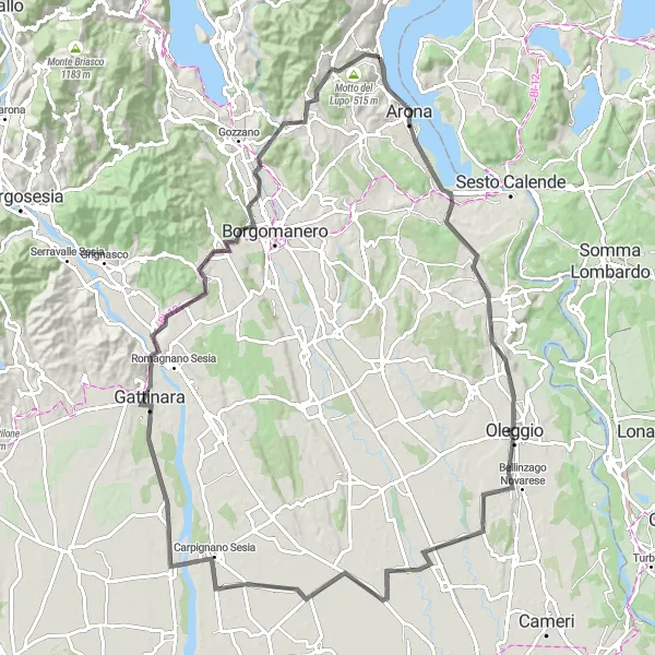 Miniaturní mapa "Cyklistická trasa s výhledy na Piemont" inspirace pro cyklisty v oblasti Piemonte, Italy. Vytvořeno pomocí plánovače tras Tarmacs.app