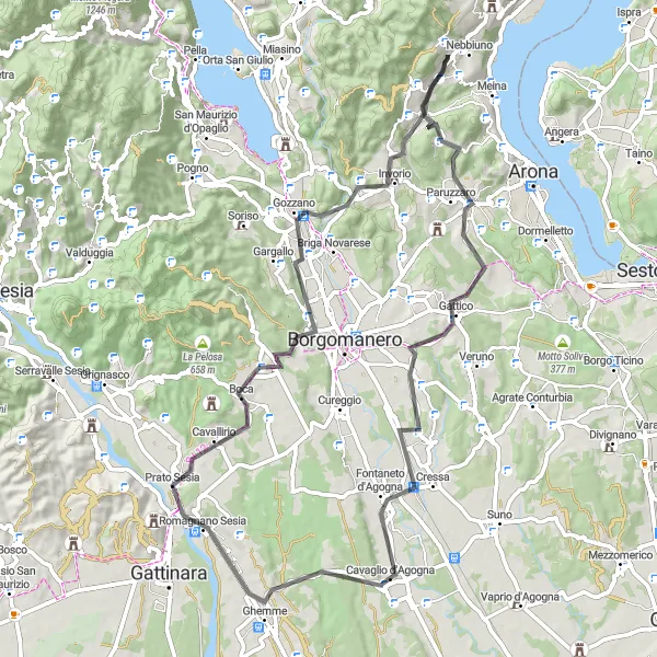 Map miniature of "Discover Santos and Scenic Delights" cycling inspiration in Piemonte, Italy. Generated by Tarmacs.app cycling route planner