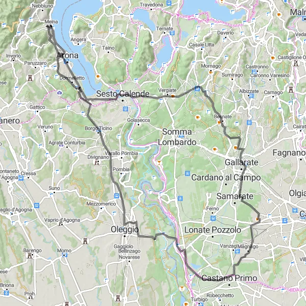 Miniatura mapy "Trasa przez Monte Martino i Gallarate" - trasy rowerowej w Piemonte, Italy. Wygenerowane przez planer tras rowerowych Tarmacs.app