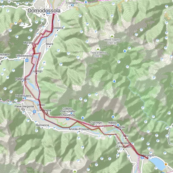 Zemljevid v pomanjšavi "Raziskovanje dolin ob Pallanzeno" kolesarske inspiracije v Piemonte, Italy. Generirano z načrtovalcem kolesarskih poti Tarmacs.app