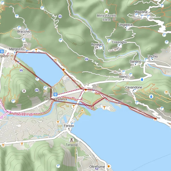 Karttaminiaatyyri "Mergozzon ympäristön tutkimusreitti" pyöräilyinspiraatiosta alueella Piemonte, Italy. Luotu Tarmacs.app pyöräilyreittisuunnittelijalla