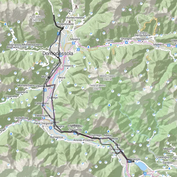 Zemljevid v pomanjšavi "La Vardarola do Mergozza" kolesarske inspiracije v Piemonte, Italy. Generirano z načrtovalcem kolesarskih poti Tarmacs.app