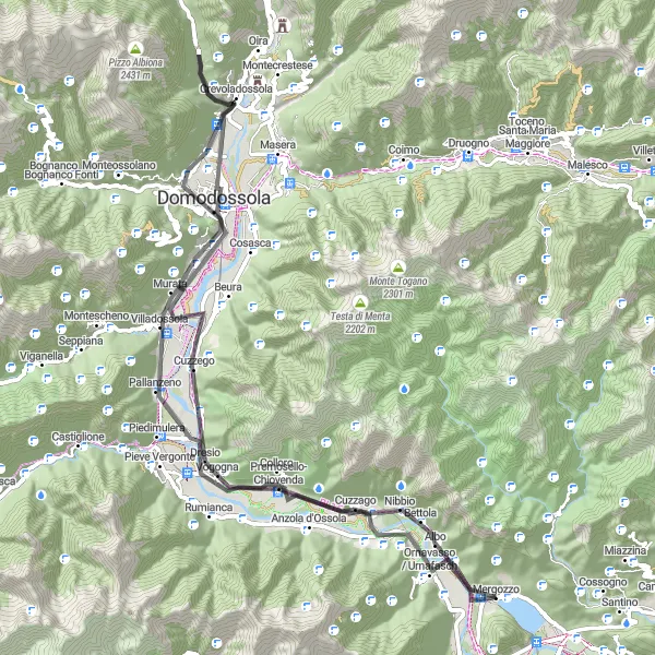 Miniaturekort af cykelinspirationen "Scenic Rute til Domodossola" i Piemonte, Italy. Genereret af Tarmacs.app cykelruteplanlægger