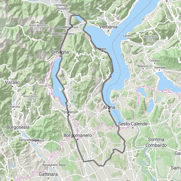 Map miniature of "Lake Maggiore Grand Tour" cycling inspiration in Piemonte, Italy. Generated by Tarmacs.app cycling route planner