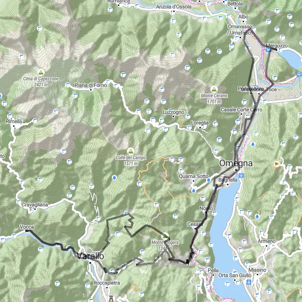 Miniatura della mappa di ispirazione al ciclismo "Avventura Estrema verso Monte Castellaccio" nella regione di Piemonte, Italy. Generata da Tarmacs.app, pianificatore di rotte ciclistiche