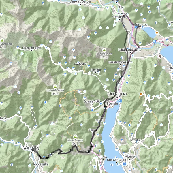 Kartminiatyr av "Utmanande cykeltur till Monte Cregno" cykelinspiration i Piemonte, Italy. Genererad av Tarmacs.app cykelruttplanerare